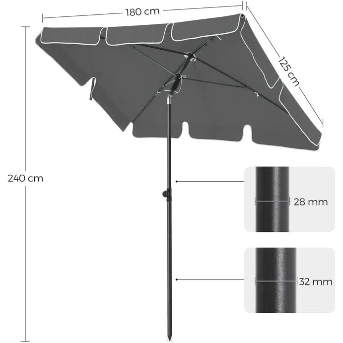 Umbrela de soare de balcon dreptunghiulara 1,8 x 1,25 m, protectie UPF 50+