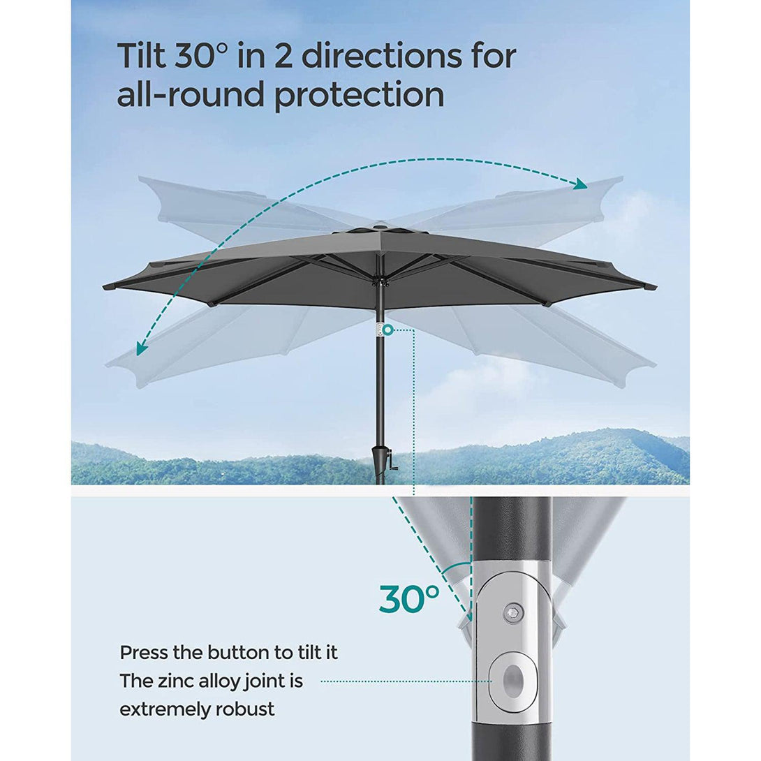 Umbrelă de soare de grădină, umbrelă de soare de exterior înclinabilă la 30°, gri