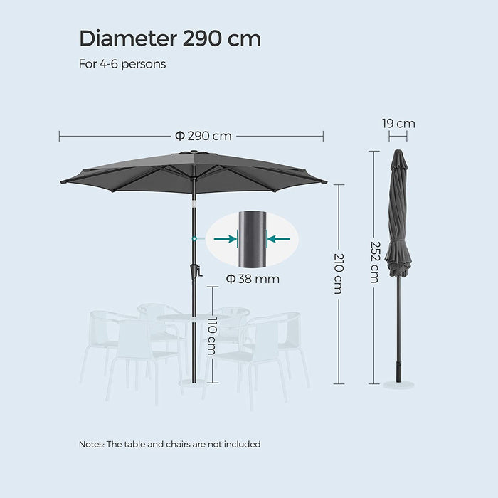 Umbrelă de soare de grădină, umbrelă de soare de exterior înclinabilă la 30°, gri