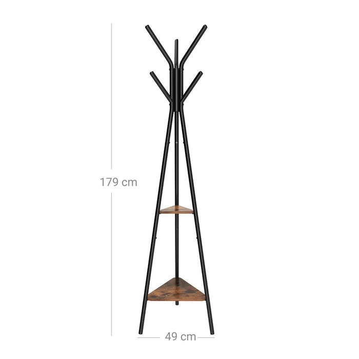 Umeraș pe picioare, Suport de haine din lemn cu 2 rafturi 49 x 179 x 49 cm