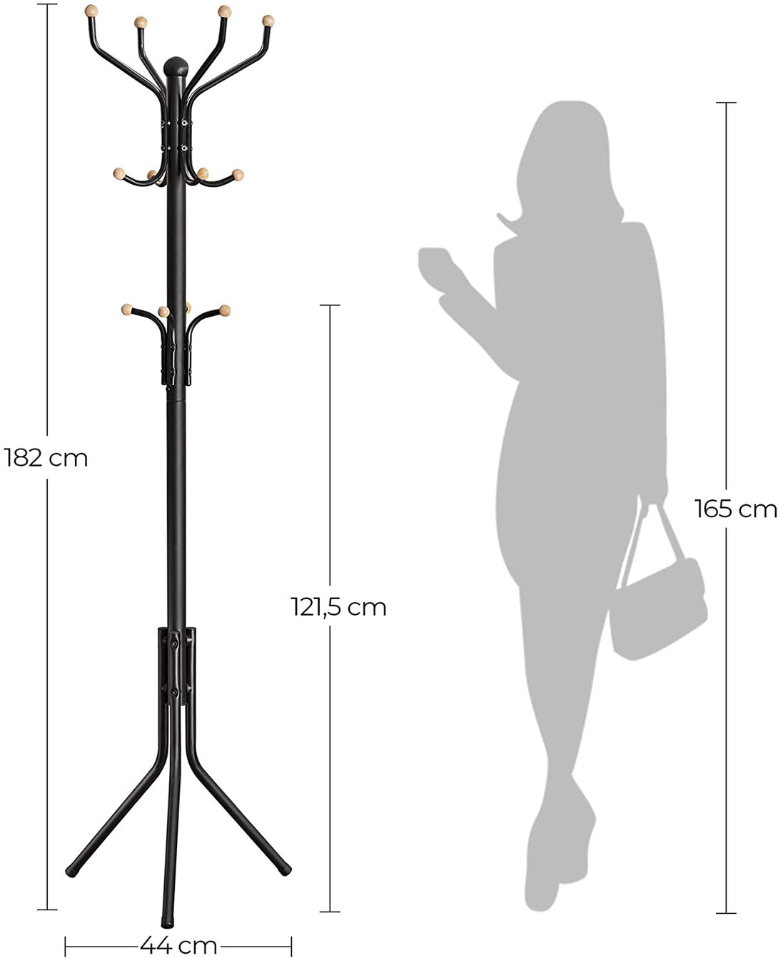 Umeraș pe picioare, suport metalic pentru haine, negru 182 cm