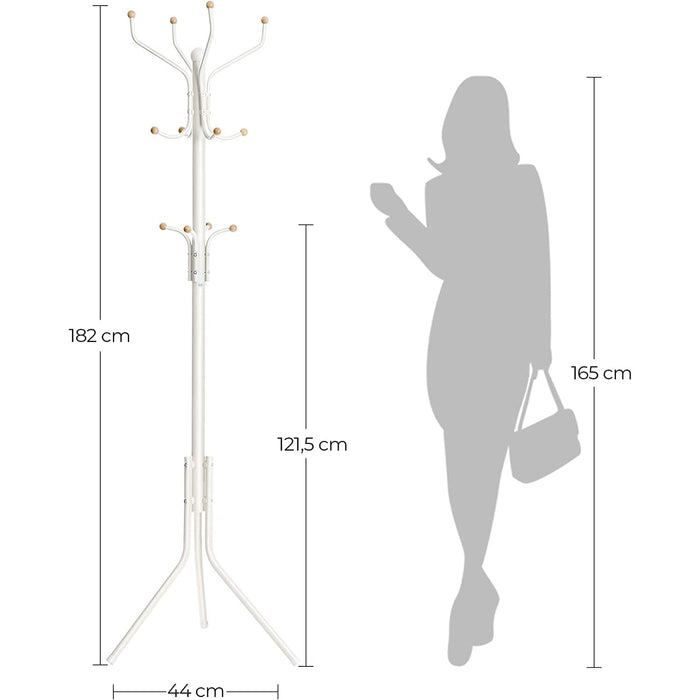 Umeraș pe picioare, suport pentru haine din metal rezistent, înălțime 182 cm, alb