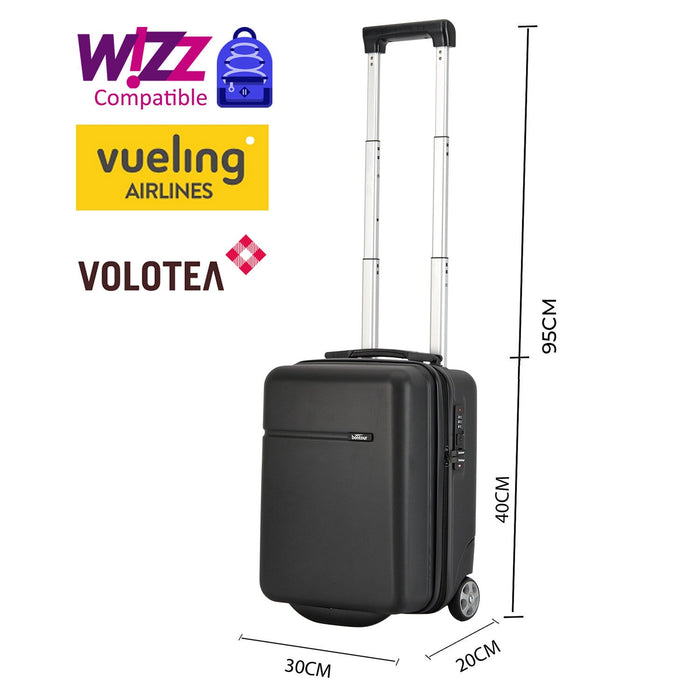 Valisa de cabină Bontour CabinOne poate fi transportată gratuit pe zborurile WIZZAIR în culoarea neagră (40x30x20 cm)