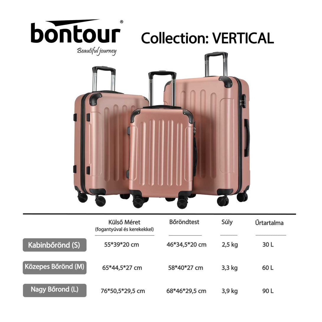 Valisă medie BONTOUR VERTICAL cu 4 roți 68x45x25cm, mărime M, Aur roz