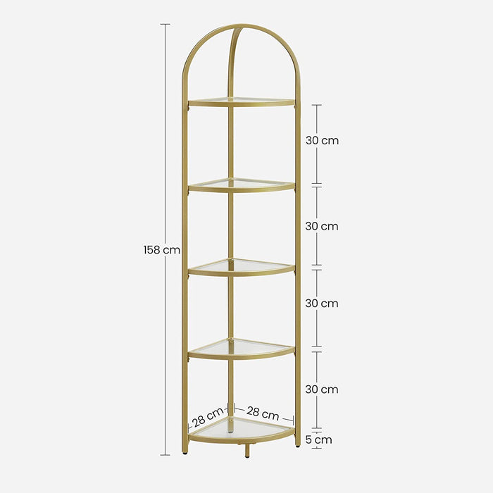 bibliotecă modernă de colț pe 5 nivele 158x28x28 cm, în culoare aurie