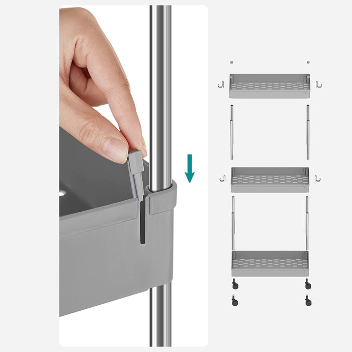 cărucior de depozitare cu roți, cărucior de bucătărie pe 3 niveluri, 40 x 60 x 22 cm, gri