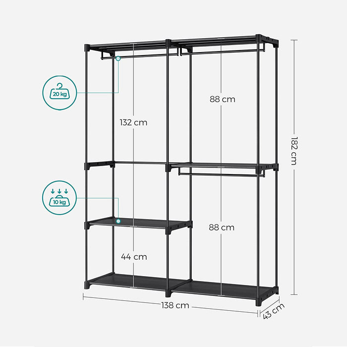 dulap, dulap portabil, suport pentru haine, 138 x 43 x 182 cm, negru