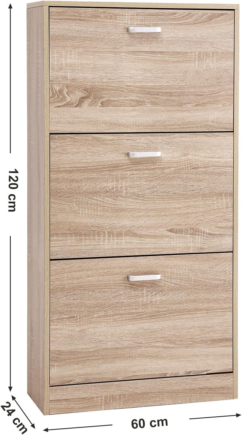 dulap pentru pantofi, suport pentru pantofi pe 3 niveluri, comodă pentru pantofi, culoare stejar, reglabil 60 x 120 x 24 cm (