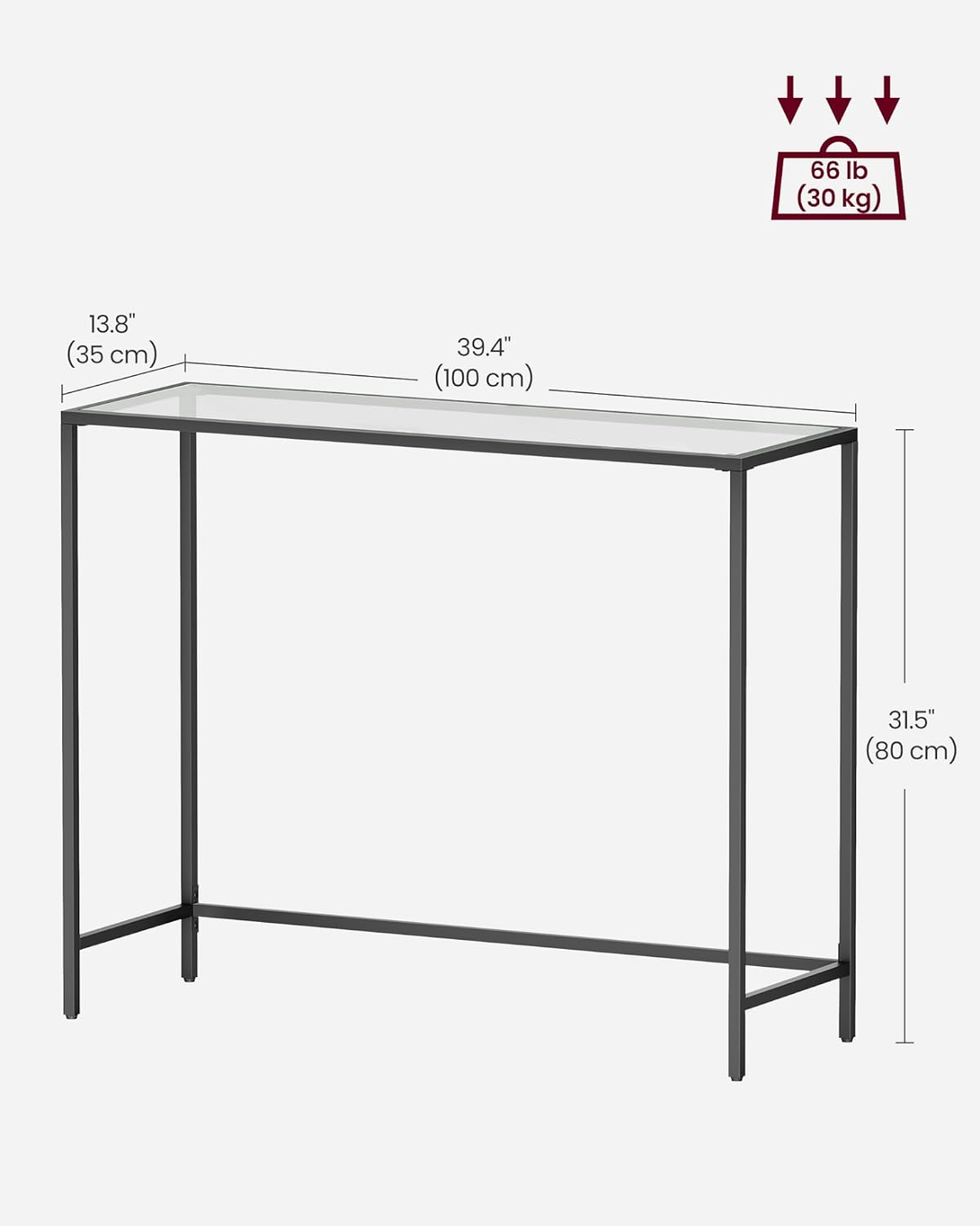 masa consola sticla securizata, picioare reglabile, 100 x 80 x 35 cm negru