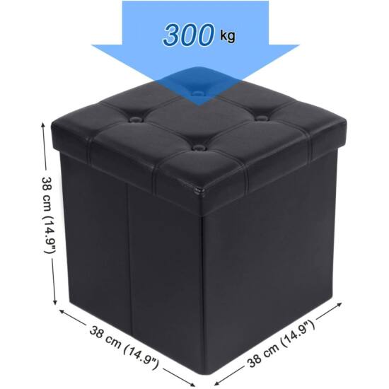 scaun cu capacitate de depozitare 300 kg, piele artificiala, negru, 38x38x38 cm