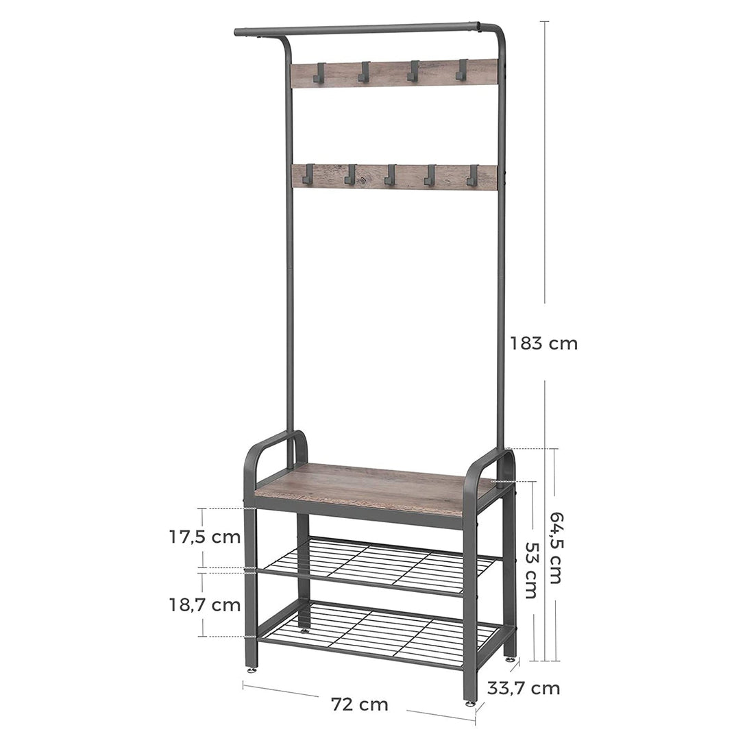 suport pentru haine, suport pentru pantofi cu scaun 72 x 33,7 x 183 cm gri