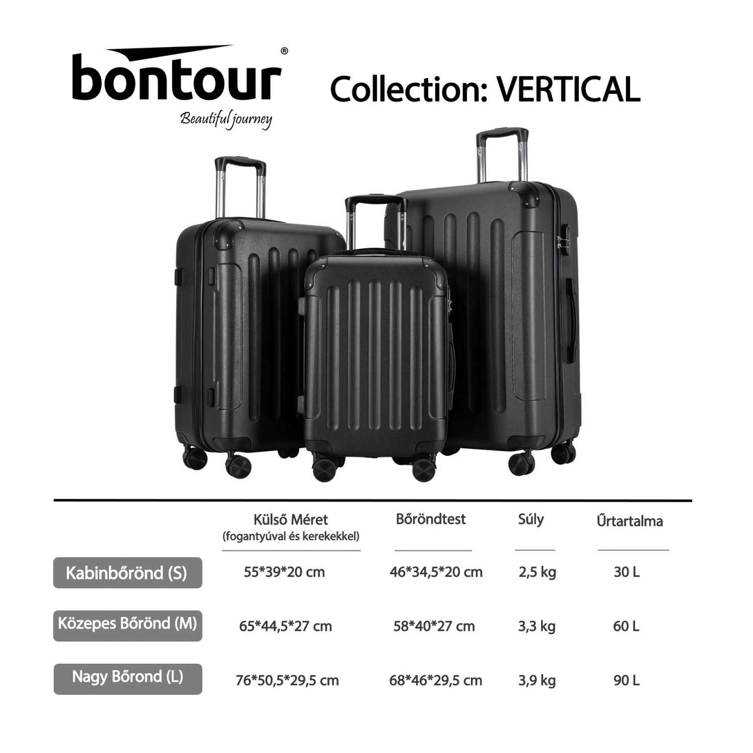 BONTOUR VERTICAL 4 Roți Cabină Valisă 55x39x20cm Negru