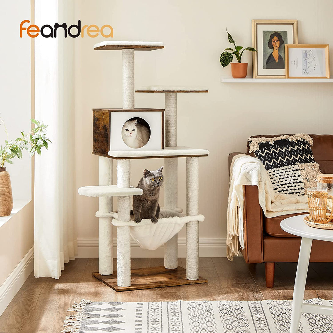 FEANDREA Modern Cat zgariat, 55 x 138 x 45 cm, maro rustic