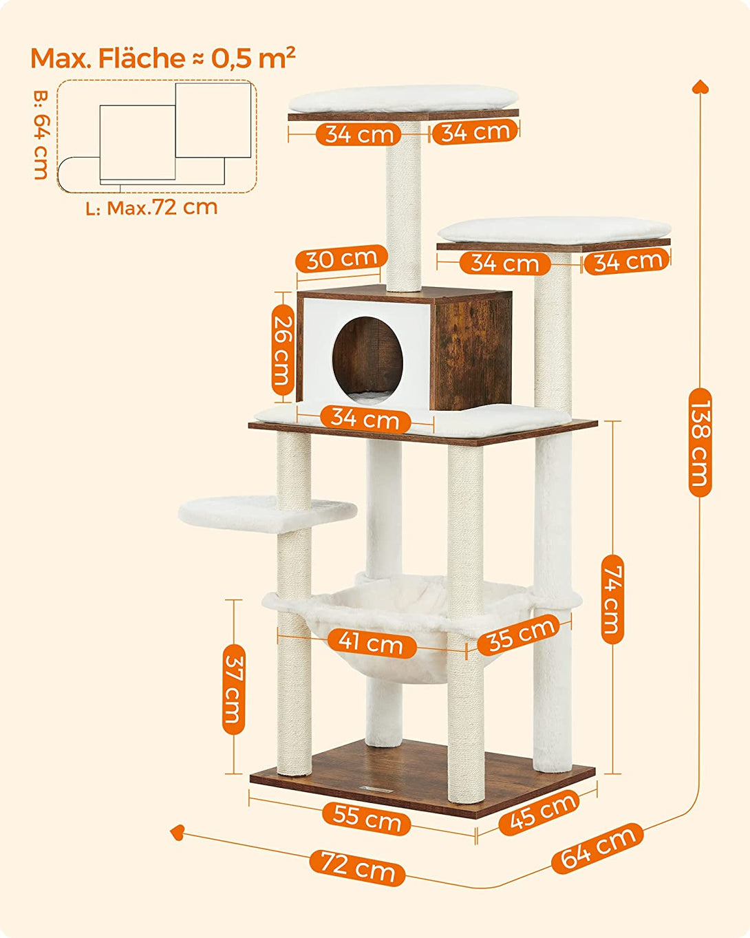 FEANDREA Modern Cat zgariat, 55 x 138 x 45 cm, maro rustic