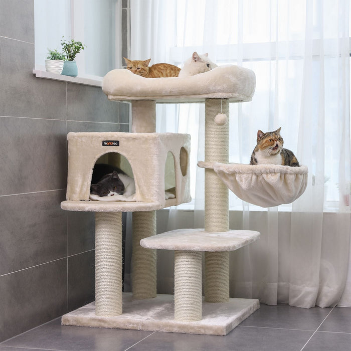 FEANDREA Stâlp pentru zgâriere pentru pisici, Hamac de pluș Cat Tower XXL, 112 cm