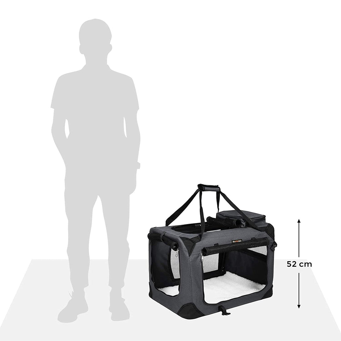 Transportor pliabil Feandrea, pentru caini mijlocii si mari, 70 x 52 x 52 cm, gri