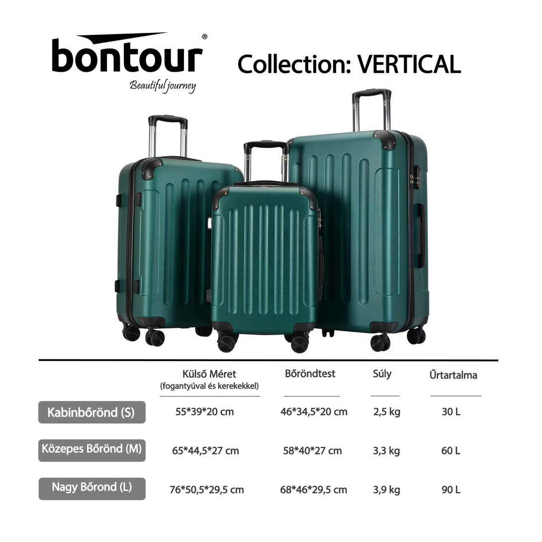 Valiză medie BONTOUR VERTICAL 4 roți 68x45x25cm, mărime M, verde